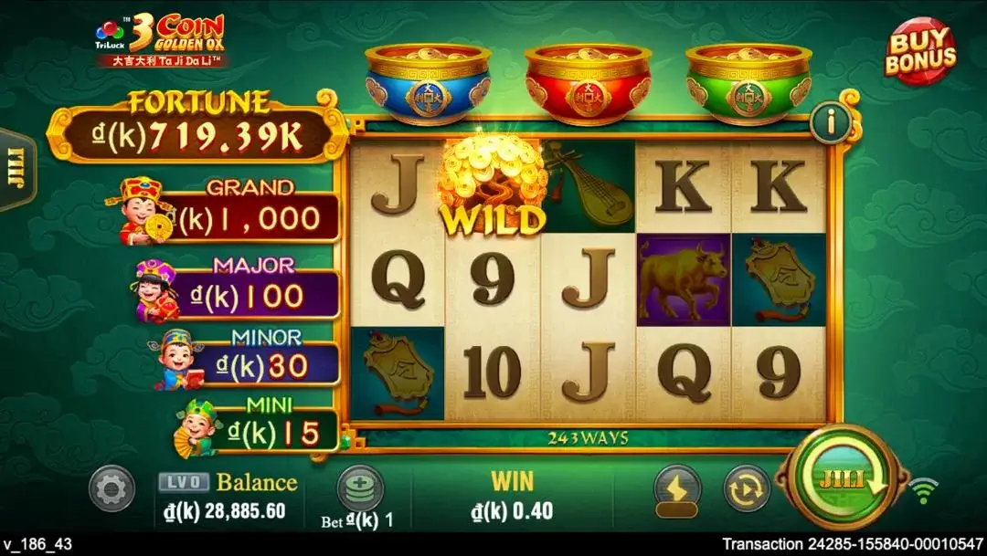 Ảnh giao diện chính game 3 Coin Golden OX (slot JILI) chơi tại LC79
