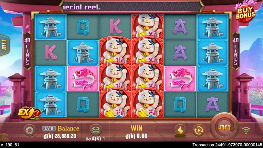 Ảnh bảng biểu tượng & tính năng game Neko Fortune (slot JILI) chơi tại LC79