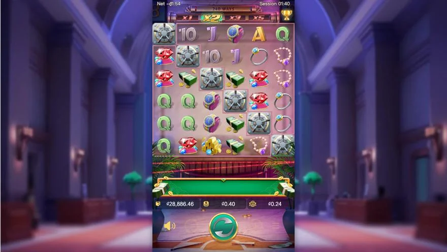 Ảnh bảng biểu tượng & tính năng game Wild Heist Cashout (slot PG) chơi tại LC79